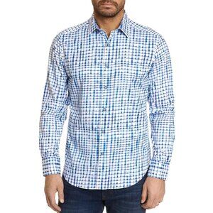 Robert Graham Andres Cotton Stretch Watercolor Grid Classic Button Shirt sz XL